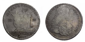 Regno di Napoli - Carlo di Borbone (1734-1759) Piastra da 120 Grana del II°Tipo 1747 "Firmata Securitas" - Periziata qBB/BB - RR MOLTO RARA - Ag