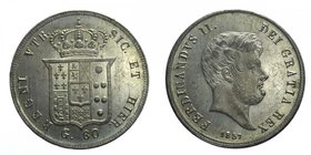 Regno due Sicilie - Ferdinando II (1830-1859) 1/2 Piastra da 60 Grana 1857 IV°Tipo - Periziata FDC Fondi Lucenti - Ag