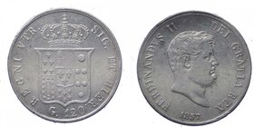 Regno due Sicilie - Ferdinando II (1830-1859) Piastra 120 Grana 1857 - Contorno Rigato - Ag