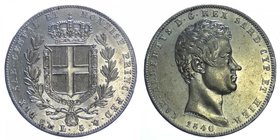 Carlo Alberto - Carlo Alberto (1831-1849) Scudo da 5 Lire 1840 (2°Tipo) Genova - Periziato SPL - Bell'esemplare - Ag