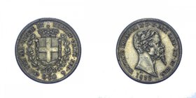 Vittorio Emanuele II - Vittorio Emanuele II (1849-1861) 50 Centesimi 1852 Torino "Collo Lungo" - Periziata BB/SPL - RARA - Ag