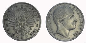 Vittorio Emanuele III - Vittorio Emanuele III (1900-1943) 2 Lire "Aquila Sabauda" 1906 - Roma - Periziata qSPL - Ag
