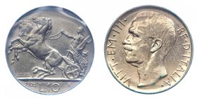 Vittorio Emanuele III - Vittorio Emanuele III (1900-1943) 10 Lire "Biga" 1926 Bordo Sottile - Periziata SPL+ - RR MOLTO RARA - Ag