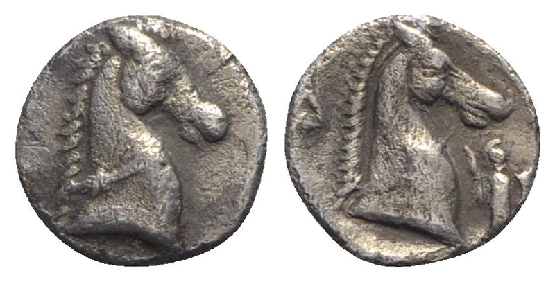 Southern Apulia, Tarentum, c. 325-280 BC. AR 3/4 Obol (8mm, 0.51g, 1h). Horse's ...