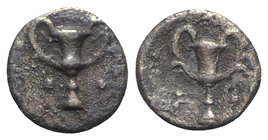 Southern Apulia, Tarentum, c. 280-228 BC. AR Obol (9mm, 0.57g, 7h). Kantharos; pellets around. R/ Kantharos; pellets around,├ to l. Vlasto 1620ff.; HN...