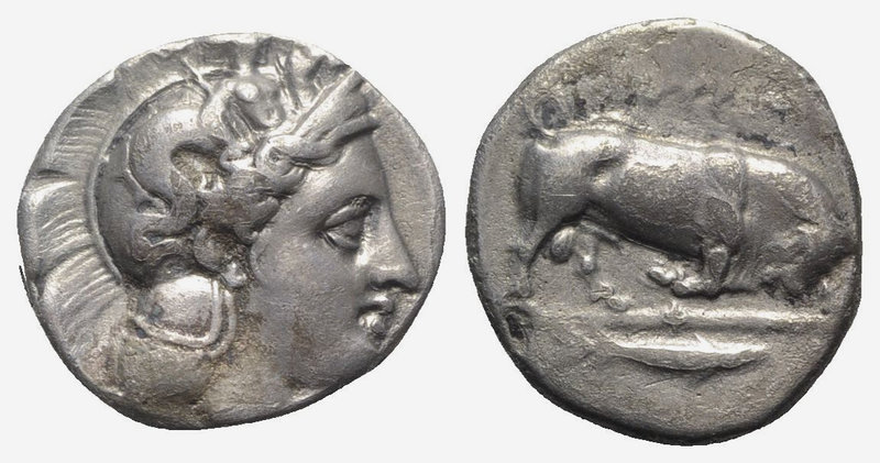 Southern Lucania, Thourioi, c. 400-350 BC. AR Stater (20mm, 7.68g, 5h). Helmeted...