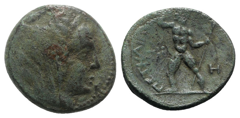 Bruttium, Petelia, late 3rd century BC. Æ (21mm, 6.37g, 6h). Veiled head of Deme...