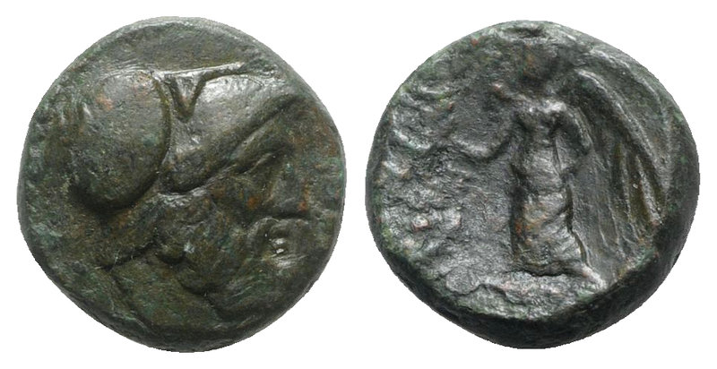 Bruttium, Petelia, late 3rd century BC. Æ (13.5mm, 4.24g, 9h). Helmeted head of ...