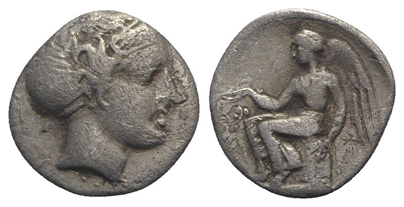 Bruttium, Terina, c. 420-400 BC. AR Triobol (10.5mm, 1.00g, 9h). Head of nymph r...