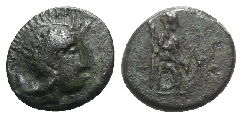 Sicily, Athl-, c. 340-330 BC. Æ (14mm, 3.11g, 9h). Helmeted head of Athena r. R/...