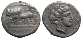 Sicily, Lilybaion as ‘Cape of Melkart’, c. 350-310 BC. AR Tetradrachm (27mm, 16.64g, 11h). Charioteer, holding kentron in extended r. hand and reins i...