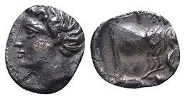 Sicily, Panormos as Ziz, c. 405-380 BC. AR Litra (8.5mm, 0.63g, 9h). Horned male head l. R/ Forepart of a man-headed bull r. SNG ANS 550; HGC 2, 1046....