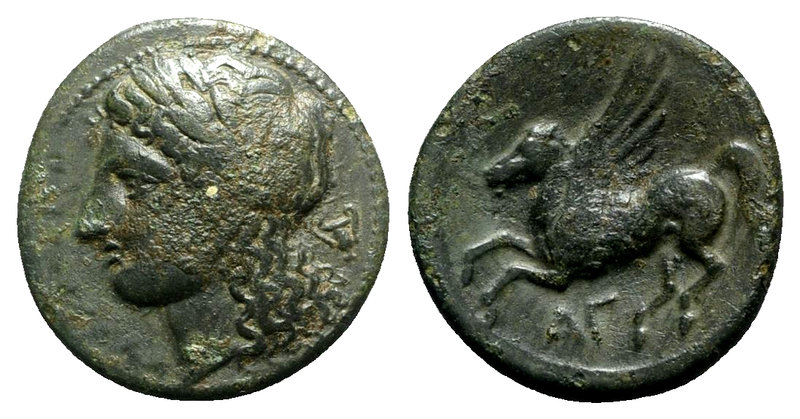 Sicily, Syracuse, 344-317 BC. Æ (19mm, 5.19g, 11h). Laureate head of Apollo l.; ...