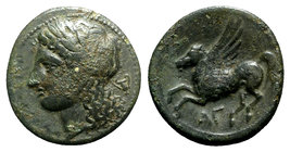 Sicily, Syracuse, 344-317 BC. Æ (19mm, 5.19g, 11h). Laureate head of Apollo l.; kantharos behind. R/ Pegasos flying l.; AΓ below. CNS II, 85; SNG ANS ...