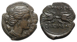 Sicily, Syracuse. Agathokles (317-289 BC). Æ Litra (23mm, 8.91g, 11h). Head of Artemis Soteria r., quiver over shoulder. R/ Winged thunderbolt. CNS II...