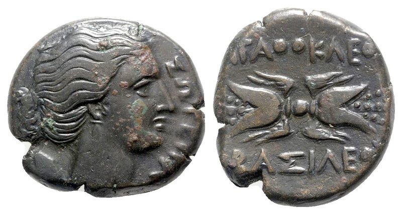 Sicily, Syracuse. Agathokles (317-289 BC). Æ Litra (20mm, 8.23g, 9h). Head of Ar...