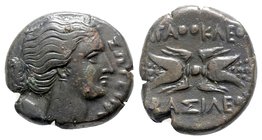 Sicily, Syracuse. Agathokles (317-289 BC). Æ Litra (20mm, 8.23g, 9h). Head of Artemis Soteria r., quiver over shoulder. R/ Winged thunderbolt. CNS II,...