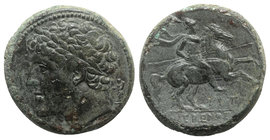 Sicily, Syracuse. Hieron II (275-215 BC). Æ (28mm, 18.37g, 6h). Laureate head l. R/ Horseman riding r., holding spear. CNS II, 193; SNG ANS 909-922; H...