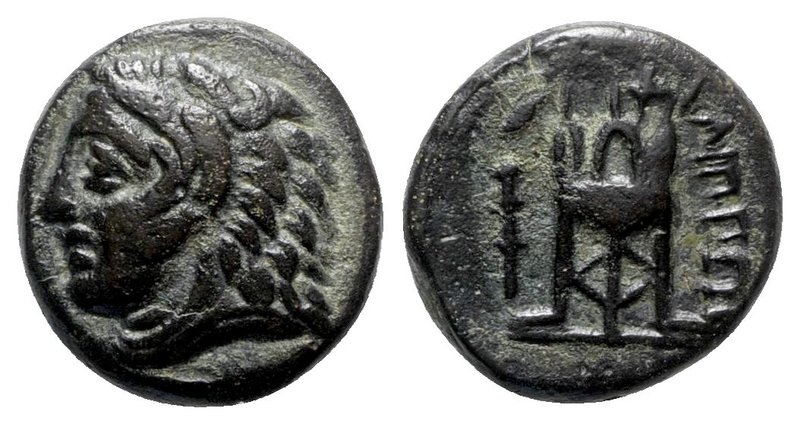Macedon, Philippoi, c. 356-345 BC. Æ (15.5mm, 5.25g, 5h). Head of Herakles l., w...