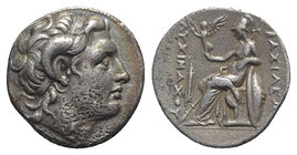 Kings of Thrace, Lysimachos (305-281 BC). AR Drachm (17mm, 4.14g, 12h). Ephesos, c. 294-287 BC. Diademed head of the deified Alexander r., with horn o...
