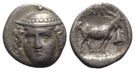 Thrace, Ainos, c. 402-1-361/0 BC. AR Tetrobol (12.5mm, 2.34g, 12h). Head of Hermes facing slightly l., wearing petasos. R/ Goat standing r.; conical h...