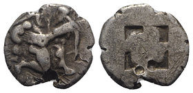 Islands of Thrace, Thasos, c. 480-463 BC. AR Stater (20mm, 6.81g). Satyr advancing r., carrying off protesting nymph. R/ Quadripartite incuse square. ...