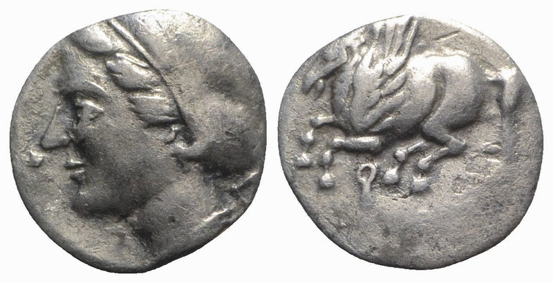 Corinth, c. 350-300 BC. AR Drachm (12mm, 2.29g, 1h). Pegasos flying l. R/ Head o...