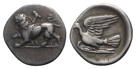 Sikyon, c. 330/20-280 BC. AR Hemidrachm (15mm, 2.77g, 6h). Chimaera advancing l. R/ Dove flying l. BCD Peloponnesos 294; HGC 5, 213. VF