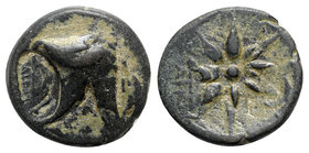 Pontos, Uncertain (Amisos?), c. 130-100 BC. Æ (20mm, 6.17g). Quiver; c/m: bow and AIN within oval incuse. R/ Eight-pointed star; bow to r. HGC 7, 311....