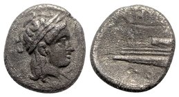 Bithynia, Kios, c. 350-300 BC. AR Diobol (9mm, 1.04g, 11h). Proxenos(?), magistrate. Laureate head of Apollo r. R/ Prow of galley l. Cf. SNG Copenhage...