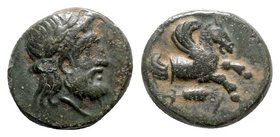 Mysia, Adramytion. Orontes (Satrap of Mysia, c. 357-352 BC). Æ (11mm, 1.37g, 1h). Laureate head of Zeus r. R/ Forepart of Pegasos r.; below, corn-ear ...
