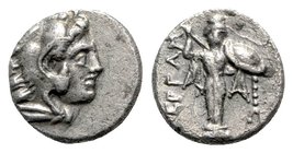 Mysia, Pergamon, c. 310-282 BC. AR Diobol (9mm, 1.25g, 12h). Head of Herakles r., wearing lion skin. R/ Athena Promachos standing facing. SNG BnF 1558...
