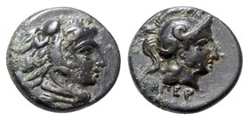 Mysia, Pergamon, c. 310-282 BC. Æ (9mm, 1.20g, 6h). Head of Herakles r., wearing lion skin. R/ Helmeted head of Athena r. SNG BnF 1595-6; SNG Copenhag...