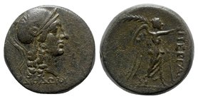 Mysia, Pergamon, c. 2nd - 1st century BC. Æ (19mm, 8.40g, 12h). Diodoros, magistrate. Head of Athena r., wearing crested helmet; magistrate name below...