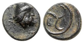 Troas, Birytis, 4th-3rd centuries BC. Æ (10mm, 1.36g). Head of Kabeiros l., wearing pileus. R/ Triskeles. SNG München 171-2; SNG Copenhagen 251. Brown...