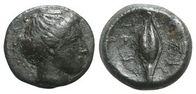 Troas, Neandria(?), c. 4th century BC. Æ (11.5mm, 2.14g). Female head r. R/ Barleycorn. Cf. BMC 6. Near VF