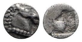 Aeolis, Kyme, c. 480-450 BC. AR Tetartemorion (5mm, 0.27g). Horse head r. R/ Quadripartite incuse square. Klein 332. Good VF