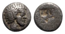 Lesbos, Unattributed early mint, c. 500-450 BC. BI Obol (7mm, 0.66g, 9h). Head of an African l. R/ Quadrapratite incuse square. HGC 6, 1088. Near VF