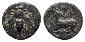 Ionia, Ephesos, c. 390-320/00 BC. Æ (12mm, 1.874g, 12h). Bee. R/ Stag kneeling l. Cf. SNG Copenhagen 247-253. Green patina, VF