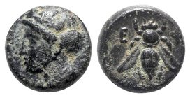 Ionia, Ephesos, c. 375 BC. Æ (9mm, 1.45g, 12h). Female head l. R/ Bee. SNG Copenhagen 256; SNG von Aulock 1839. Green patina, near VF
