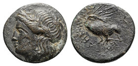 Ionia, Leukai, c. 350-300 BC. Æ (15mm, 3.05g, 12h). Dem[…], magistrate. Laureate head of Apollo l. R/ Swan standing l. with open wings, head r. Cf. SN...