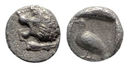 Ionia, Miletos, late 6th-early 5th century BC. AR Tetartemorion (4mm, 0.25g, 11h). Head of a roaring lion l. R/ Eagle standing l. within incuse square...