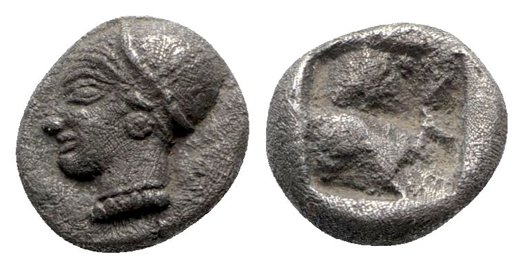 Ionia, Phokaia, c. 510-494 BC. AR Diobol (8mm, 1.18g). Helmeted female head l., ...