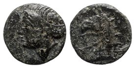 Ionia, Phokaia, c. 300 BC. Æ (11mm, 2.26g, 9h). Female head l. R/ Griffin head l. SNG Copenhagen 1031; SNG von Aulock 2135. Green patina, Good Fine