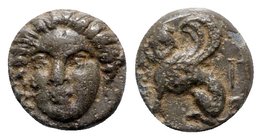 Caria, Kaunos, c. 390-370 BC. Æ (8mm, 0.96g, 6h). Head of Sibyl Herophile facing slightly l., wearing laurel wreath. R/ Sphinx seated l. Düsseldorf co...