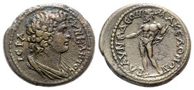 Lydia, Blaundos. Pseudo-autonomous issue, time of the Antonines. Æ (24mm, 7.82g, 6h). Draped bust of Senate r. R/ Zeus standing l., holding patera and...
