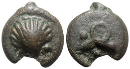 Anonymous, Rome, c. 280 BC. Cast Æ Sextans (38mm, 45.00g, 6h). Cockle shell. R/ Caduceus. Vecchi ICC, 30; Crawford 14/5; HNItaly 272; RBW -. Green pat...
