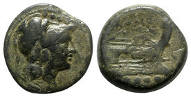 Anonymous, Rome, after 211 BC. Æ Triens (24mm, 13.21g, 9h). Helmeted head of Minerva r. R/ Prow of galley r. Crawford 56/4; RBW 206. Green patina, Goo...