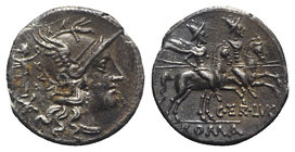 C. Terentius Lucanus, Rome, 147 BC. AR Denarius (19mm, 4.00g, 12h). Helmeted head of Roma r.; behind, Victory holding wreath. R/ Dioscuri on horseback...