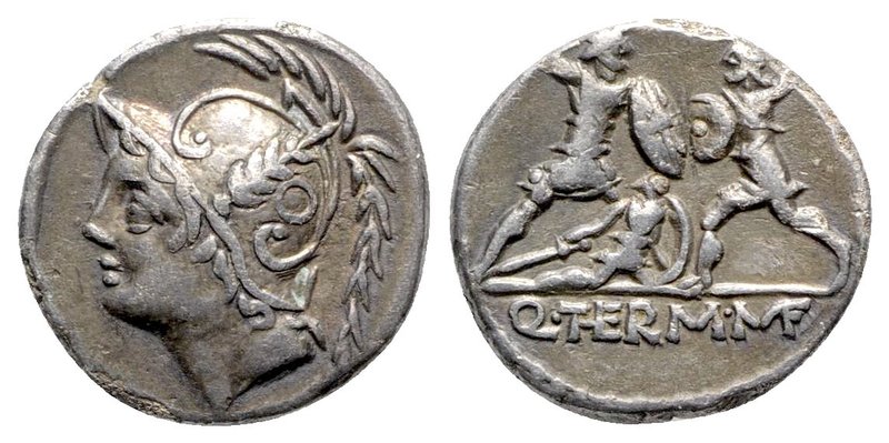Q. Minucius Thermus M. f. Roma, 103 BC. AR Denarius (17mm, 3.60g, 7h) Helmeted b...